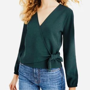 Madewell texture & thread green tie wrap top L